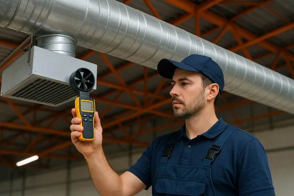 an air conditioning technician holding a wireless temperature meter to check a vent temperature from Air Conditioning Repair Dallas in Plano, TX - Plano TX